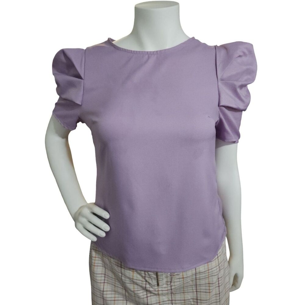 SHEIN Lavender Purple Pleated Puff Sleeve Blouse